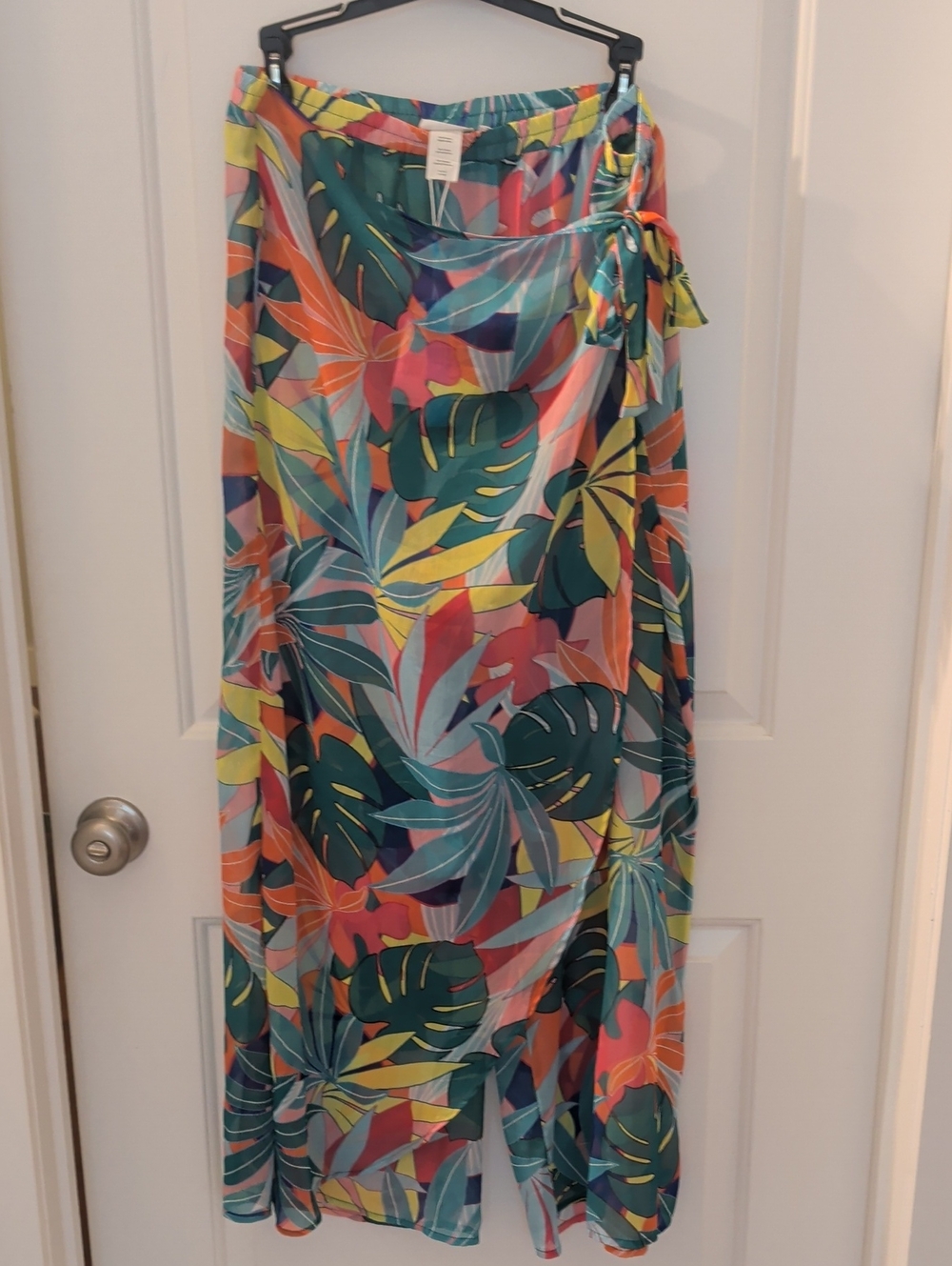 Bleu Rod Beattie Tropical Leaf sheer Wide Leg Pants W Wrap Skirt Beach Resort